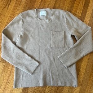 Figs Women’s Pullover Ribbed Knit Beige Tan Sweater pocket - Medium